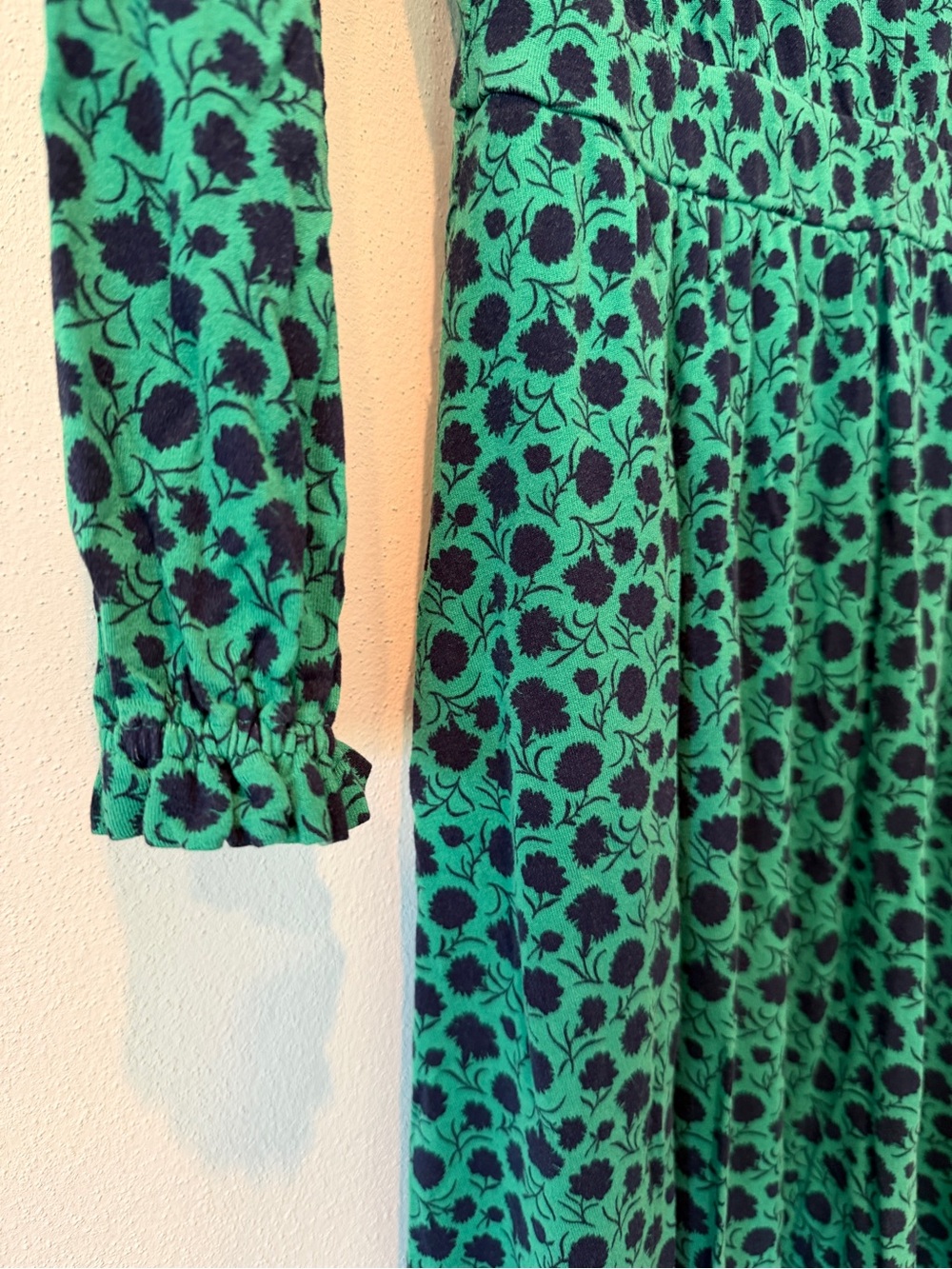 Boden Evelyn Jersey Midi Dress Sapling Leafy Bud Green Navy Floral Pockets Sz 8 - Picture 9 of 11